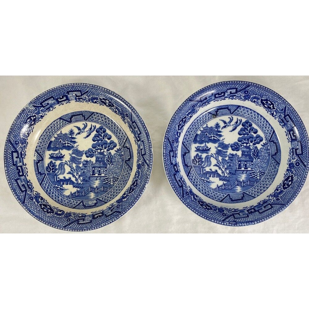 Blue Willow Soup Bowls 7.75" Set of 2 England For Hartman's Chicago Vintage